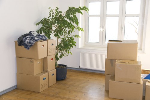 Man and van team handling moving boxes safely
