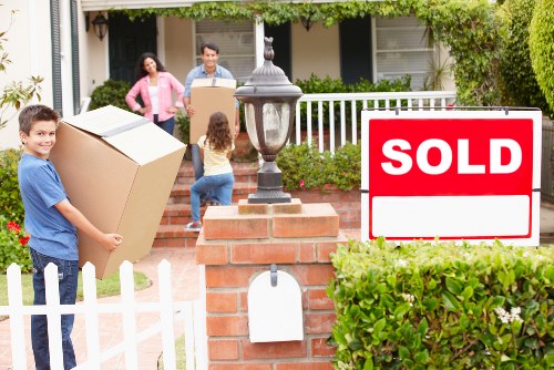 Packed household furniture ready for transport in South East London