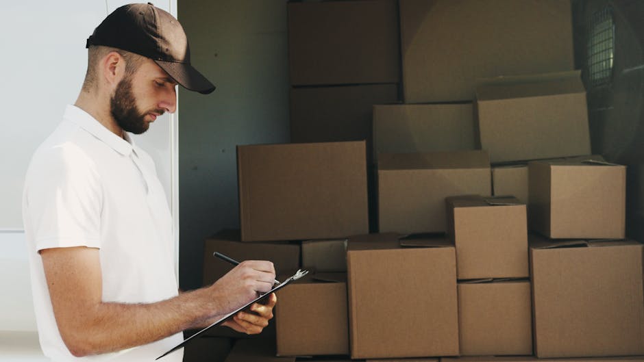 A man and a woman are engaged in a home relocation process, with the man kneeling on the floor and the woman sitting inside a room. The woman, holding a book or folder, is smiling and appears to be di